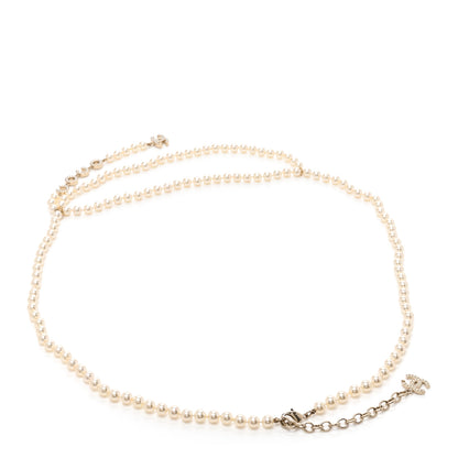 Chanel Pearl Crystal CC Logo Belt 85/34 Gold Pearly White 2 of 5