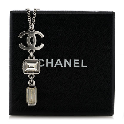 Chanel Crystal Baguette CC Drop Pendant Necklace Silver 5 of 5