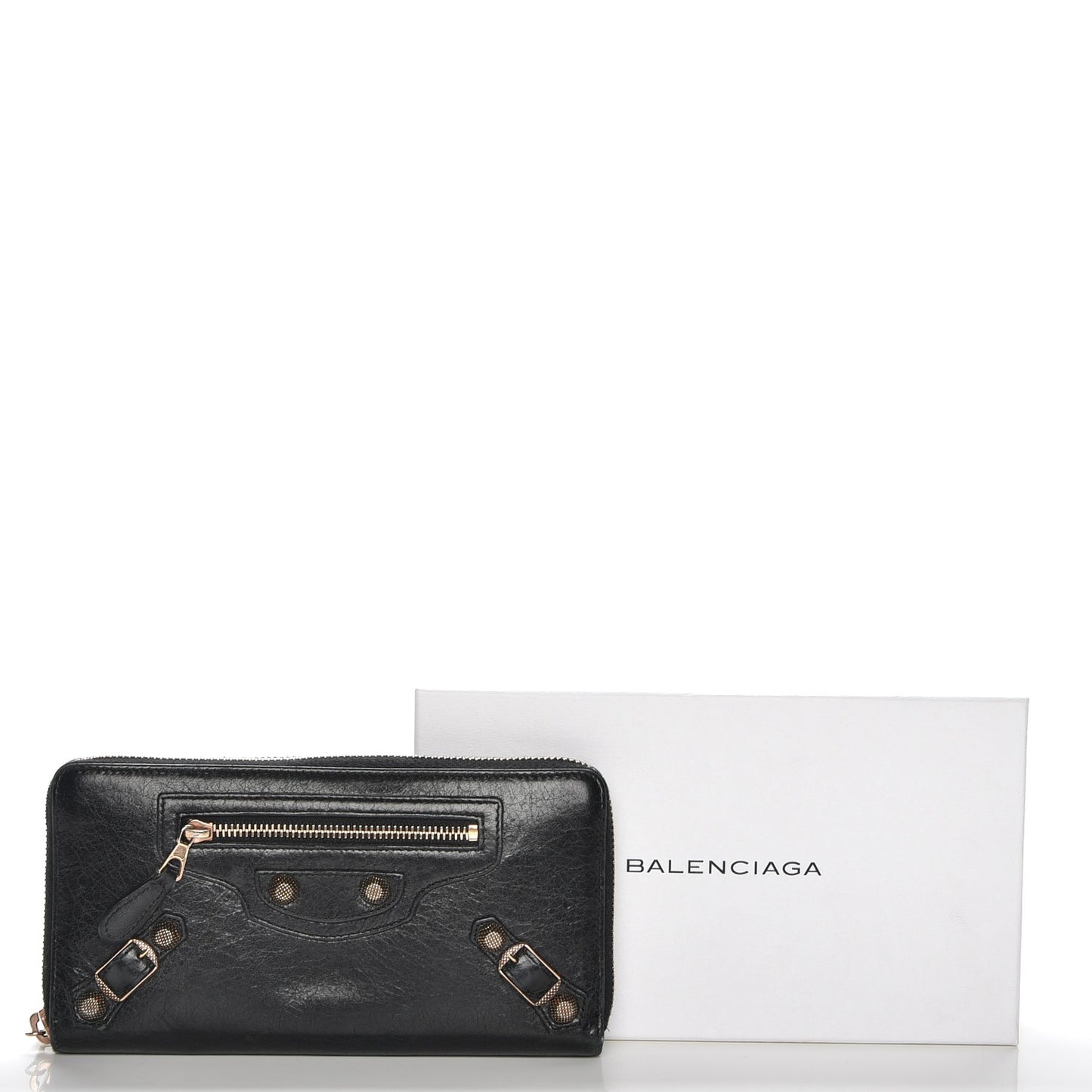 Agneau Giant 12 Rose Gold Hardware Continental Zip Around Wallet Black