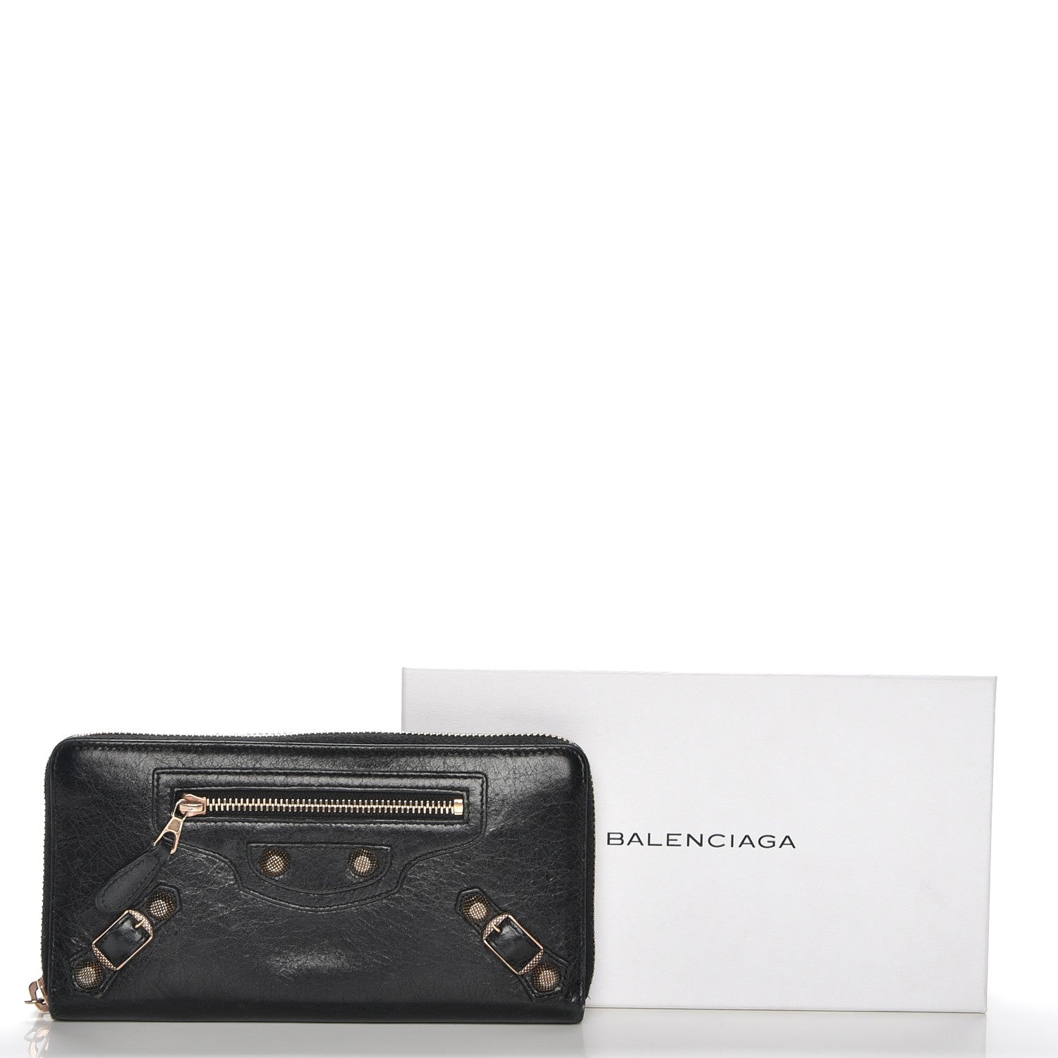 Balenciaga Agneau Giant 12 Rose Gold Hardware Continental Zip Around Wallet Black 9 of 9