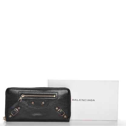 Balenciaga Agneau Giant 12 Rose Gold Hardware Continental Zip Around Wallet Black 9 of 9