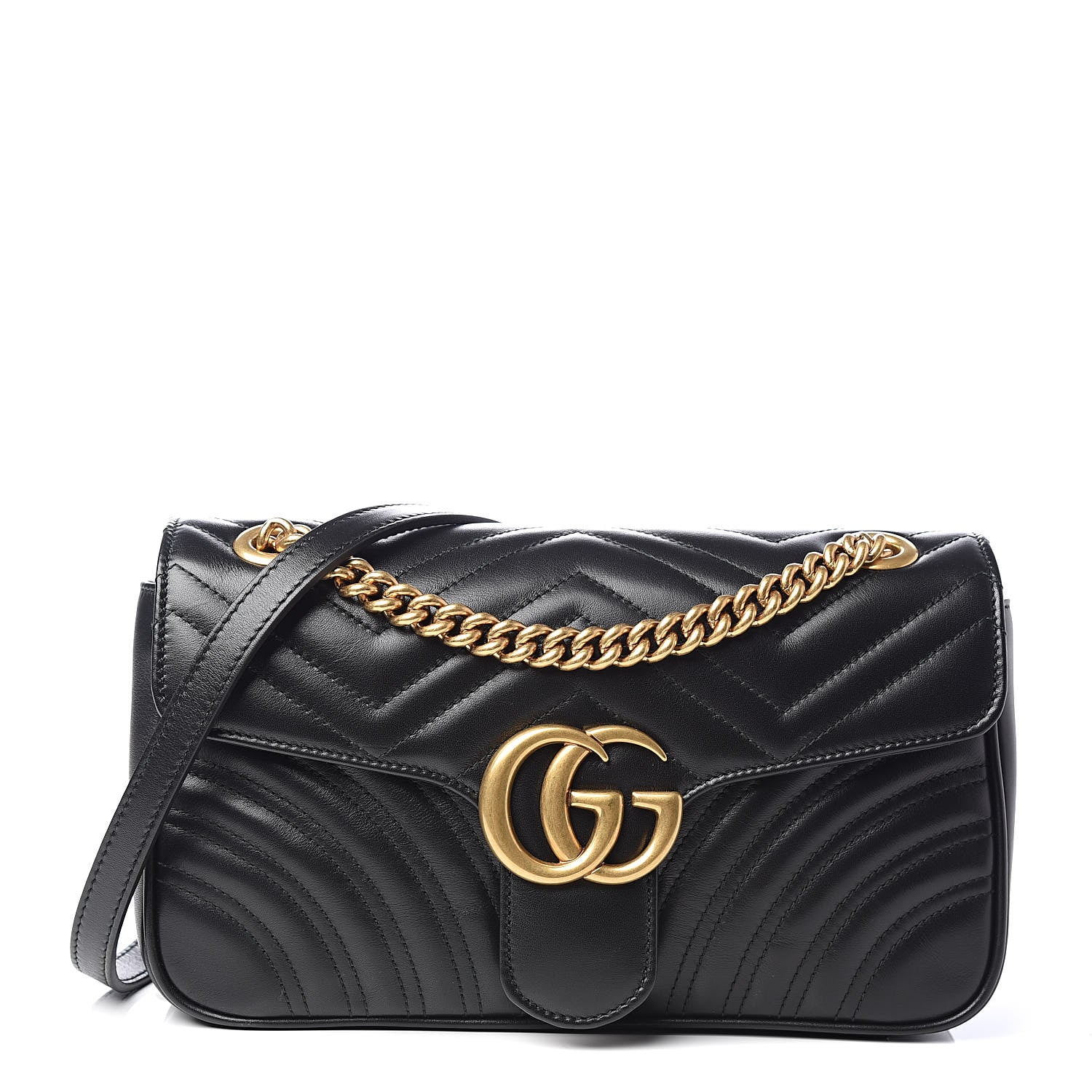 Gucci Calfskin Matelasse Small GG Marmont Shoulder Bag Black 1 of 10