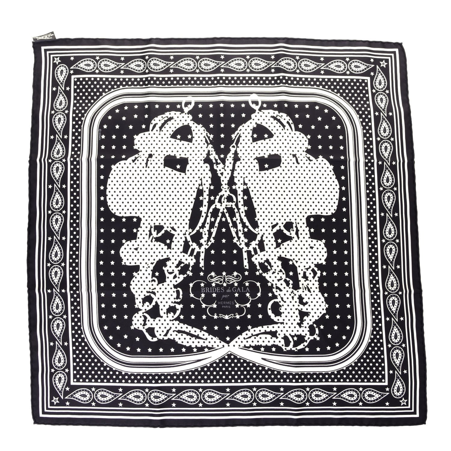Hermes Silk Brides De Gala A Pois Bandana Scarf 55 Black White 1 of 5