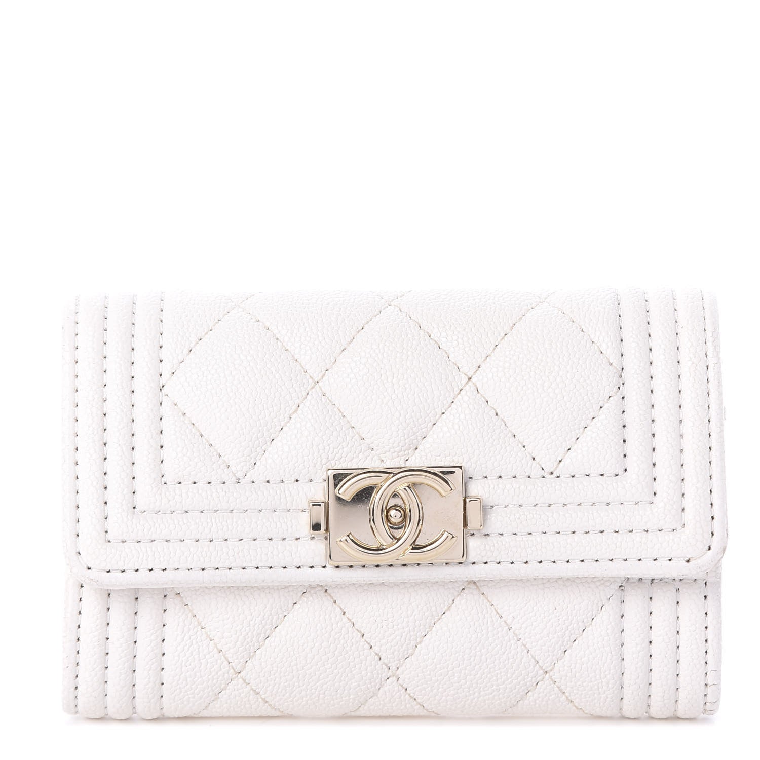 Chanel Caviar Quilted Boy Flap Card Holder White 1 of 8