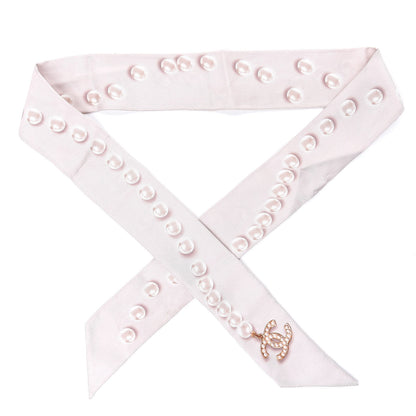 Chanel Silk Pearl CC Slim Bandeau Scarf Light Pink 1 of 5