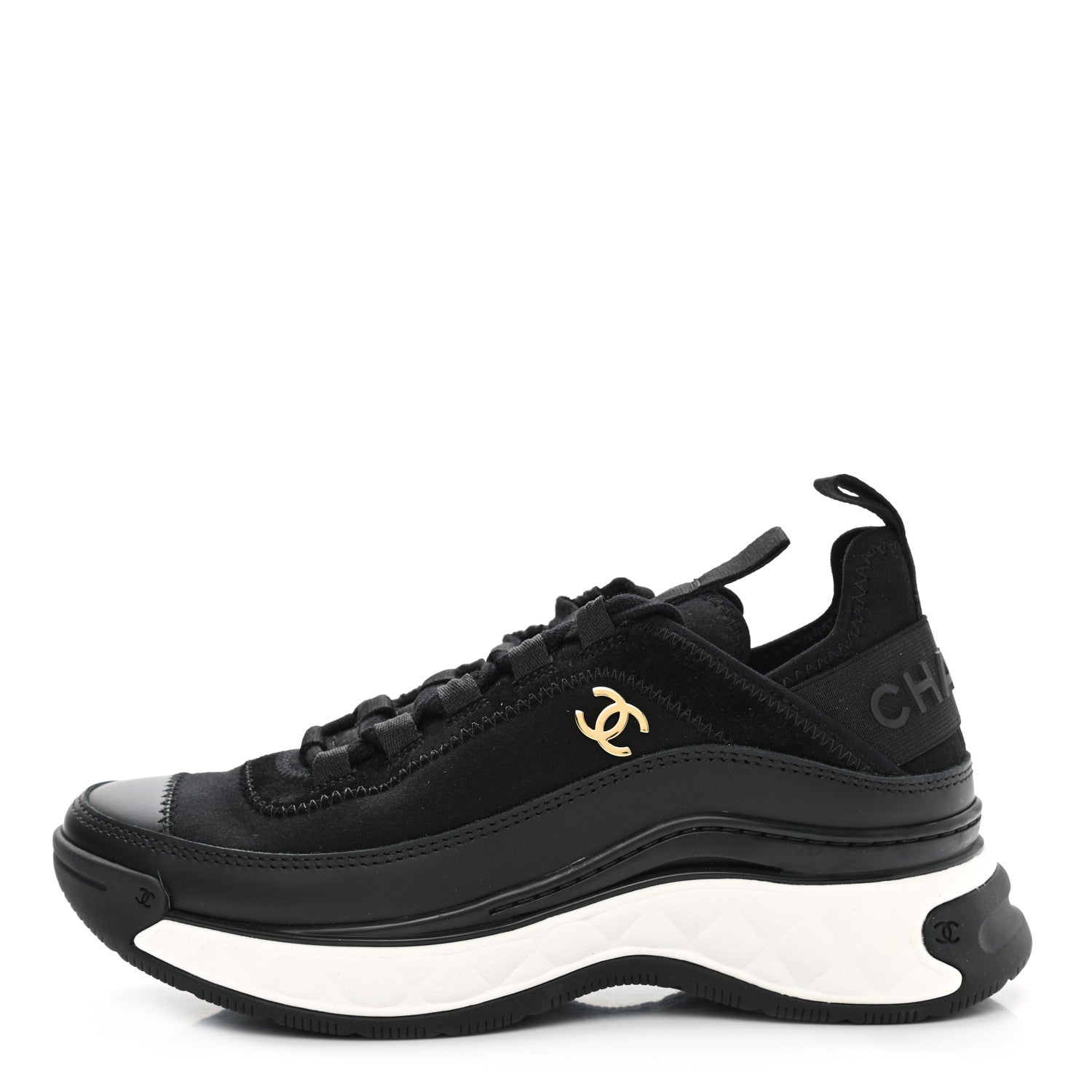 Chanel Velvet Calfskin Mixed Fibers CC Sneakers 35 Black 1 of 9