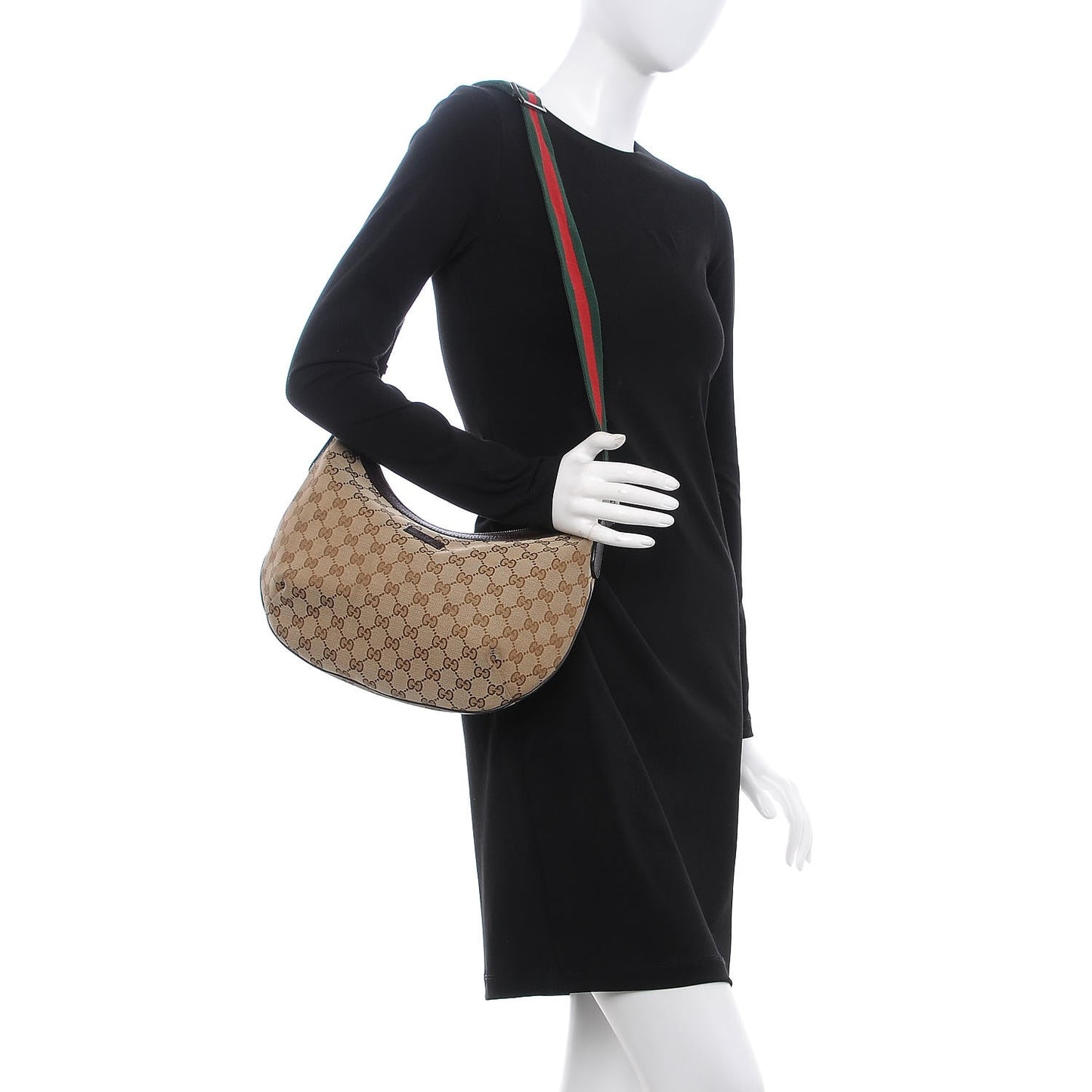 Monogram Web Medium Half Moon Hobo Dark Brown