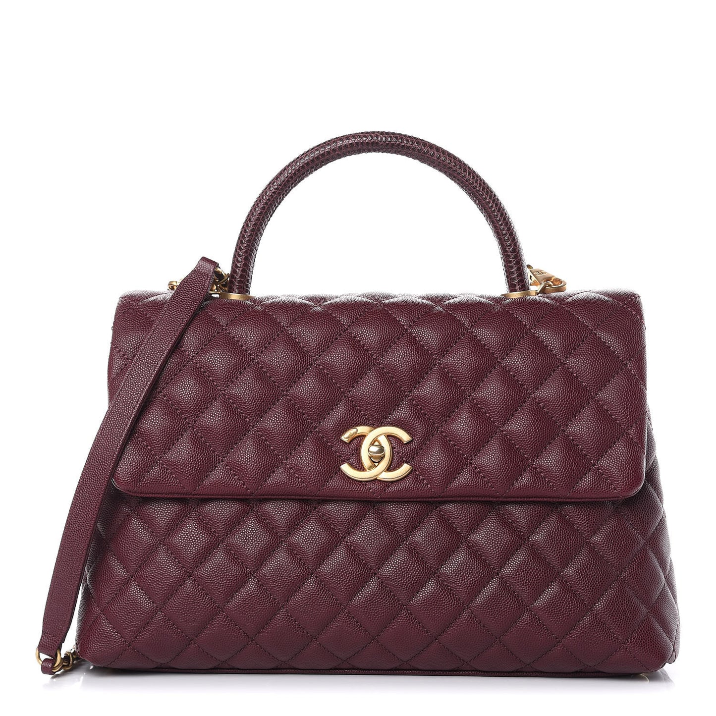 Caviar Lizard Quilted Medium Coco Handle Flap Burgundy