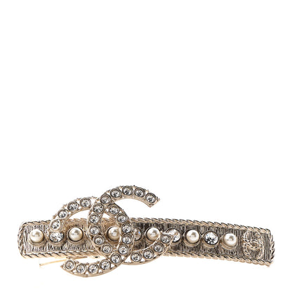 Chanel Metal Crystal Pearl CC Hair Clip Gold Pearly White 1 of 4