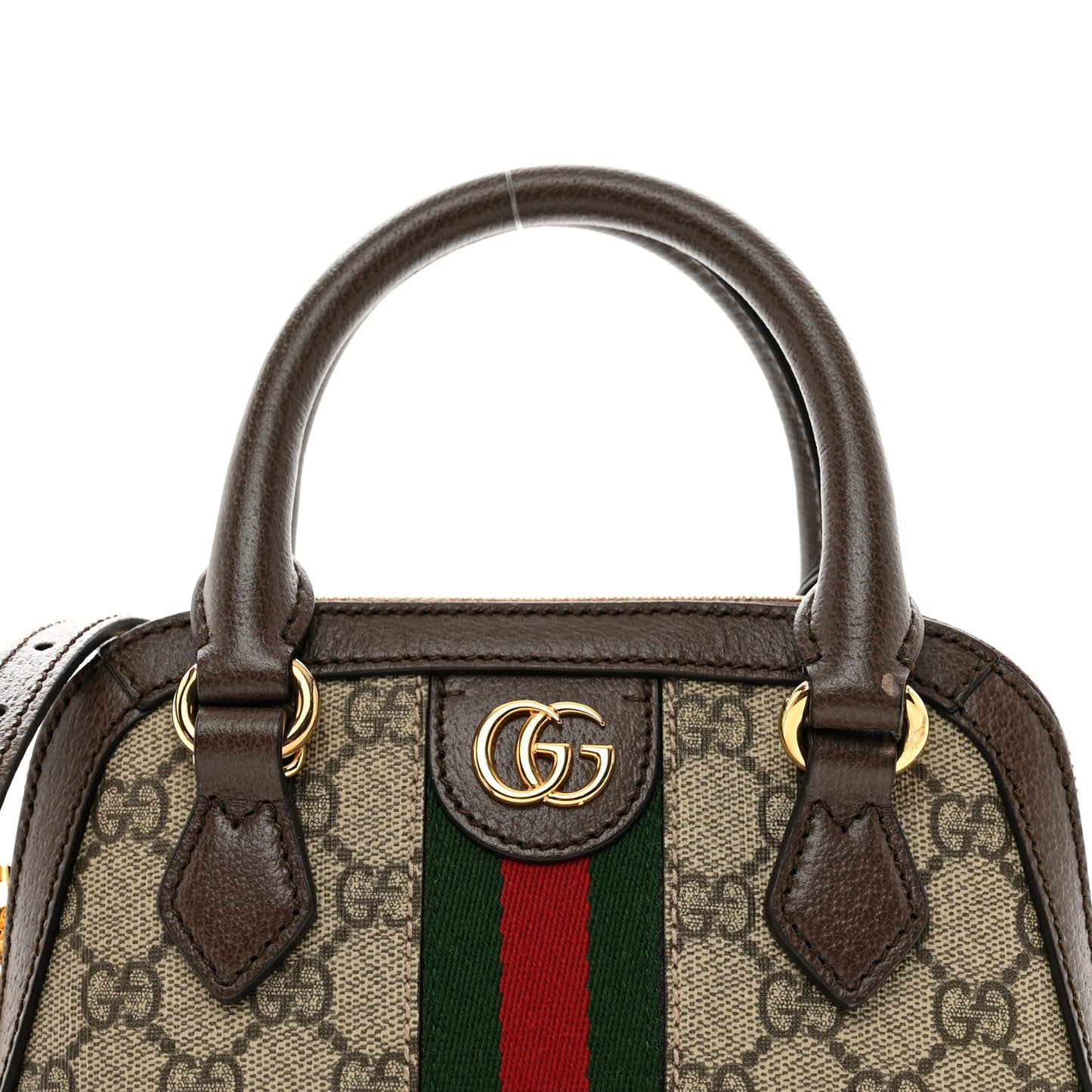 GG Supreme Monogram Web Mini Top Handle Ophidia Dome Shoulder Bag Brown