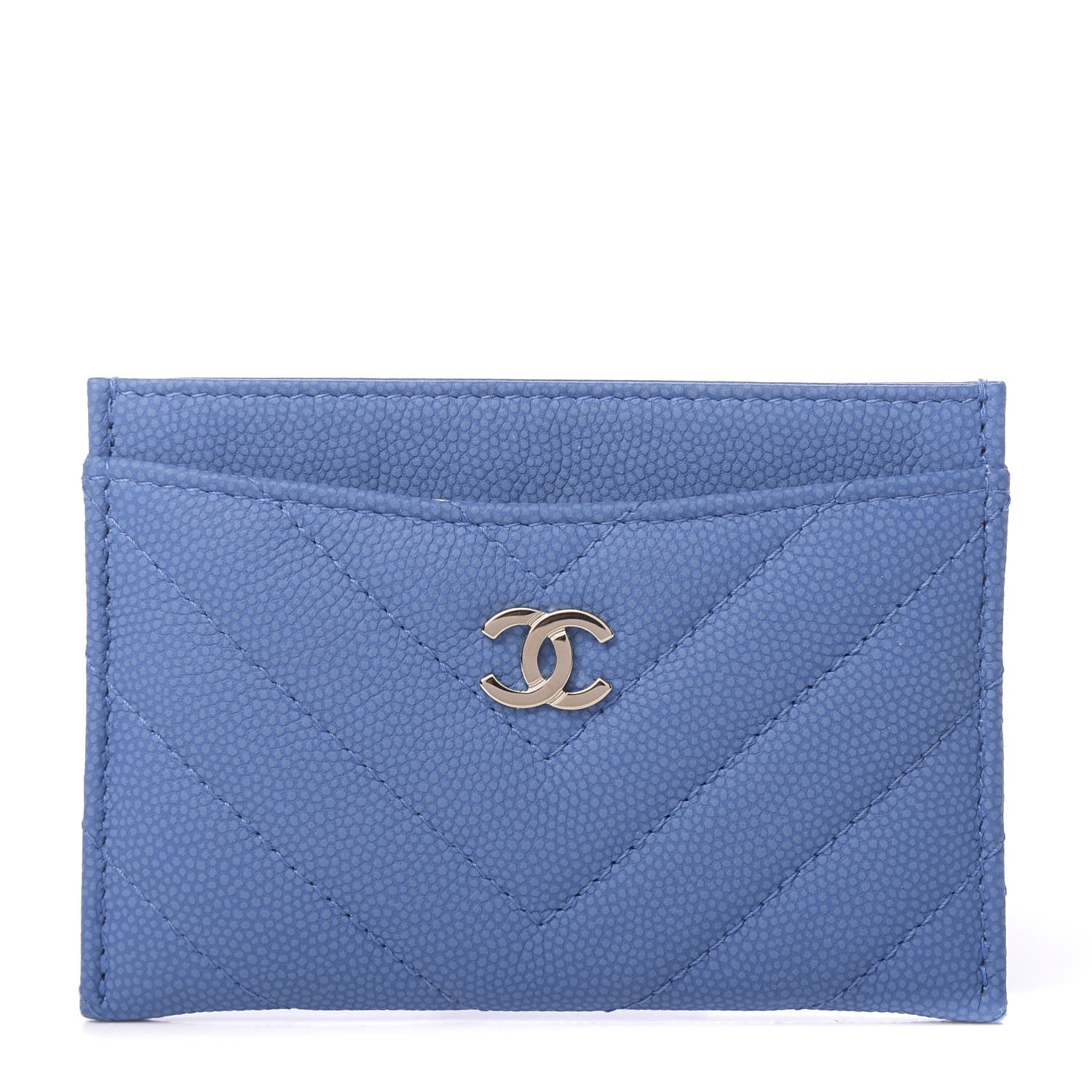 Chanel Caviar Chevron Quilted Card Holder Blue 1 of 9