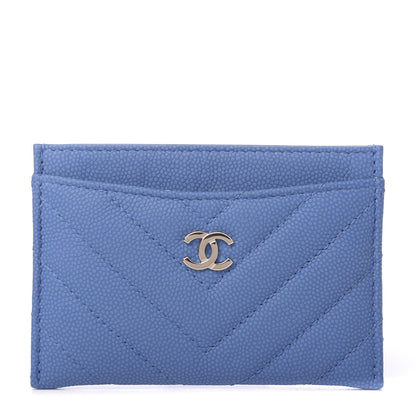 Chanel Caviar Chevron Quilted Card Holder Blue 1 of 9
