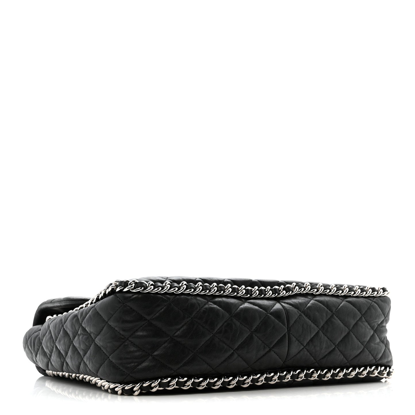Washed Lambskin Quilted Maxi Chain Around Flap Black