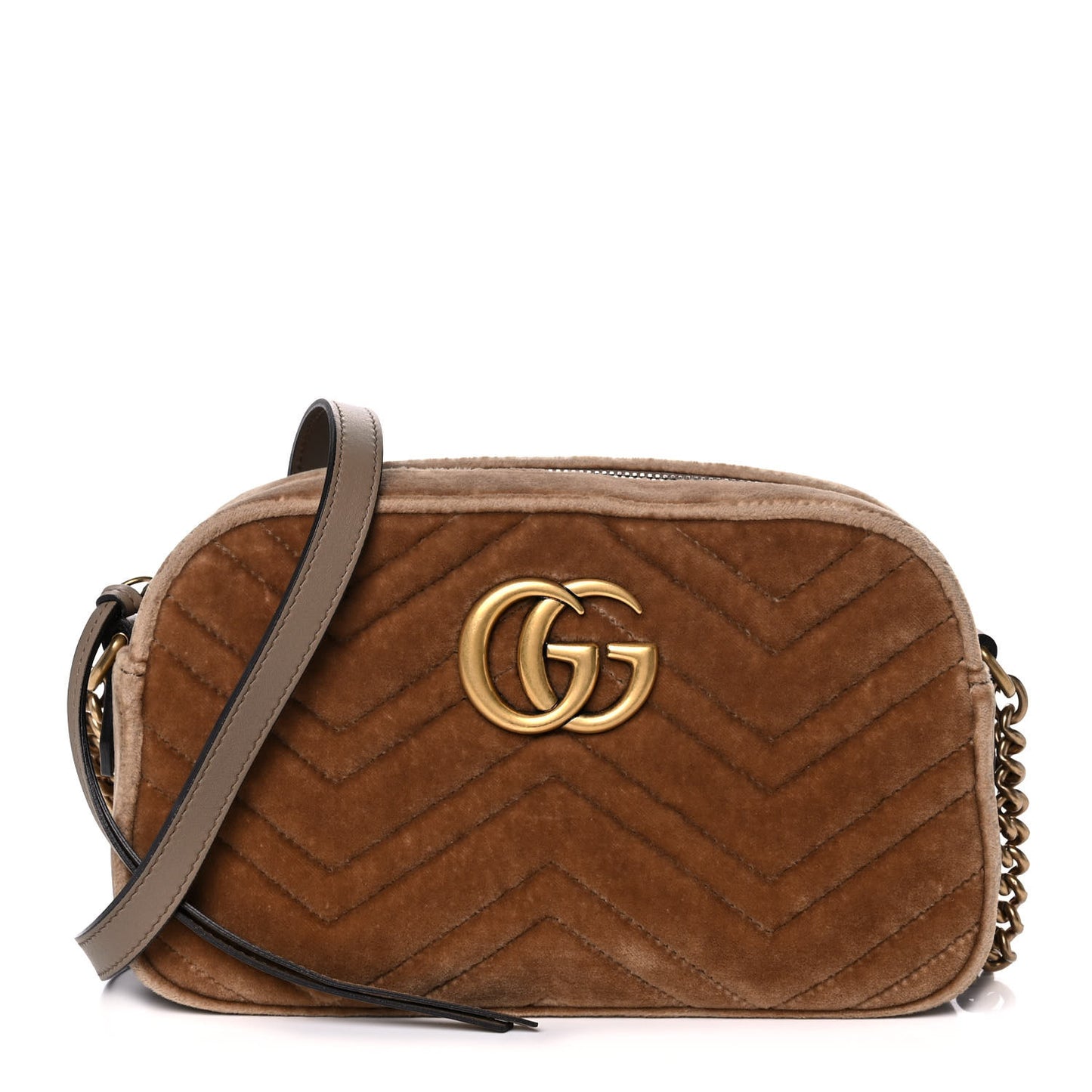 Velvet Matelasse Small GG Marmont Chain Shoulder Bag Taupe