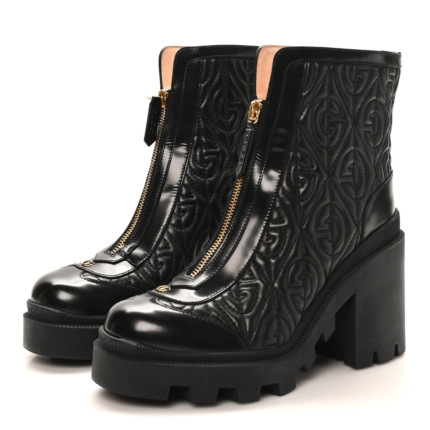 Gucci Calfskin Nappa Rhombus Quilted Trip Ankle Boots 36.5 Black 4 of 9