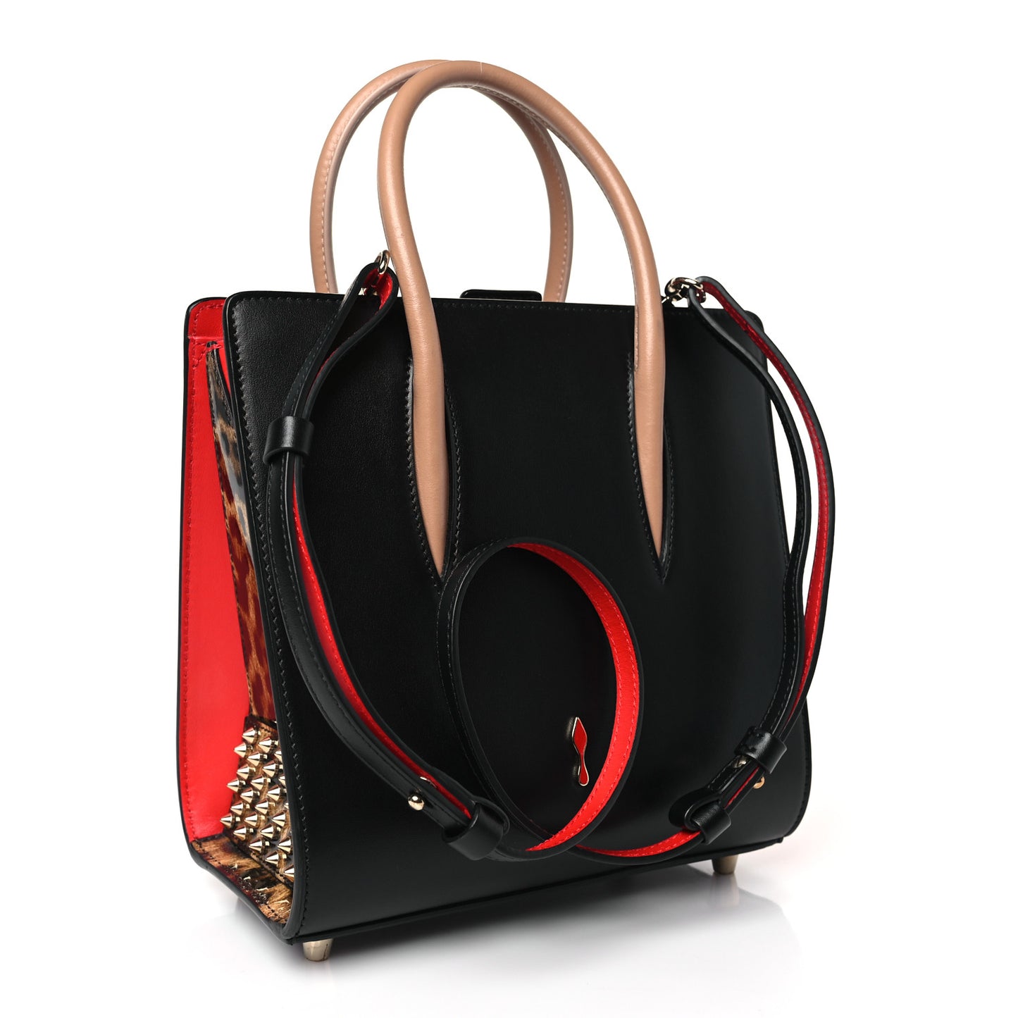 Calfskin Patent Leopard Spiked Small Paloma Black