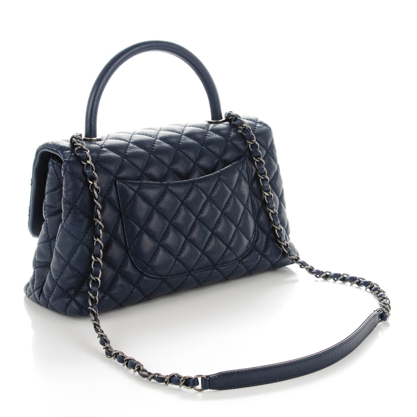 Caviar Quilted Small Coco Handle Flap Navy