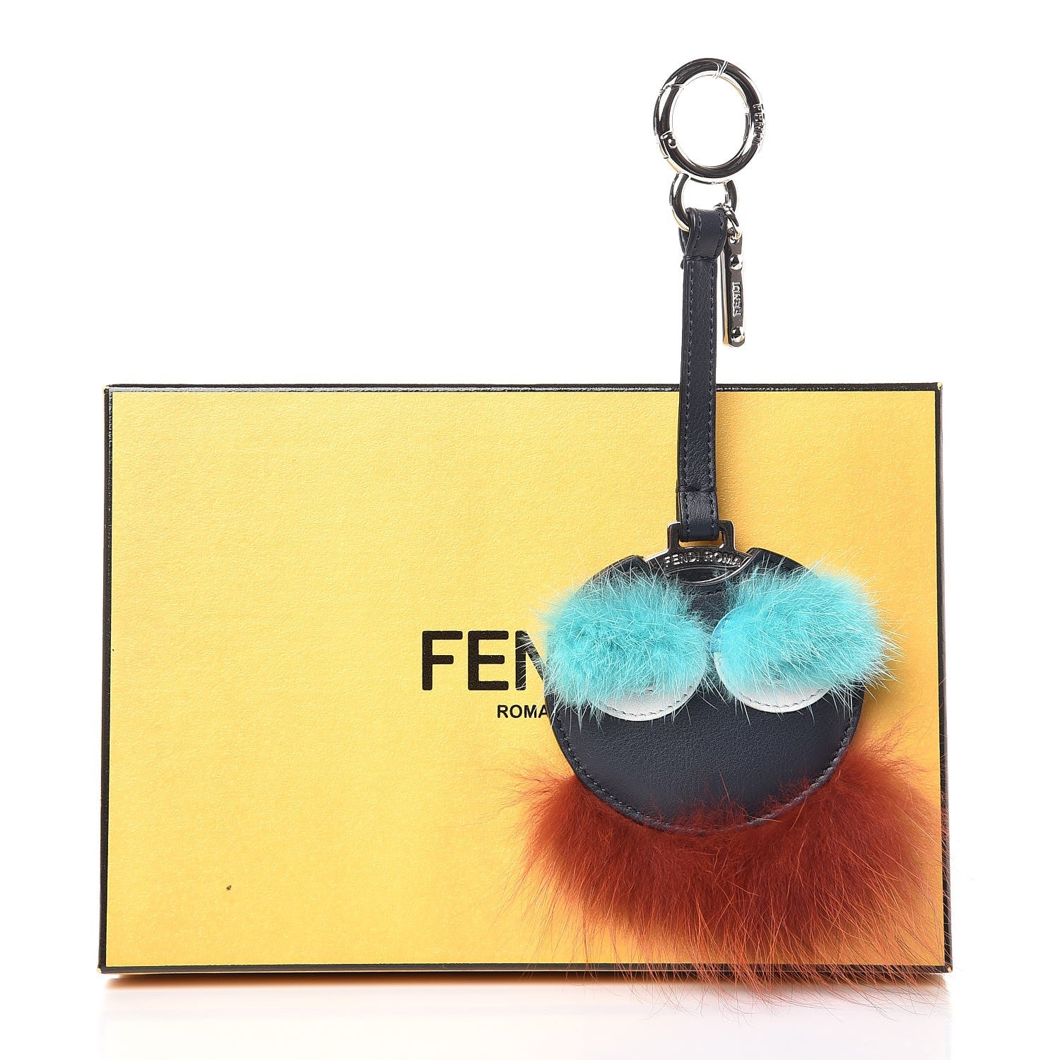 Fendi Vitello Dolce Fox Mink Fur Monster Bag Bug Mirror Charm Lavagna Rust Turquoise 5 of 5