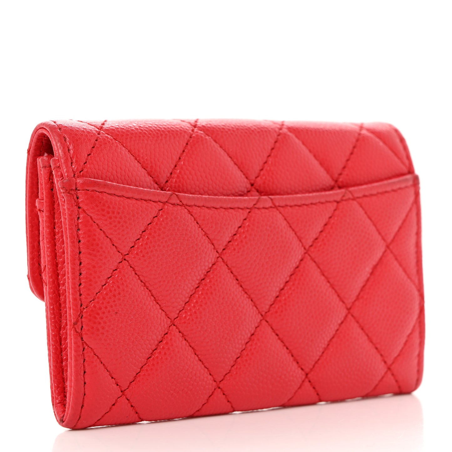 Caviar Quilted Flap Card Holder Wallet Red