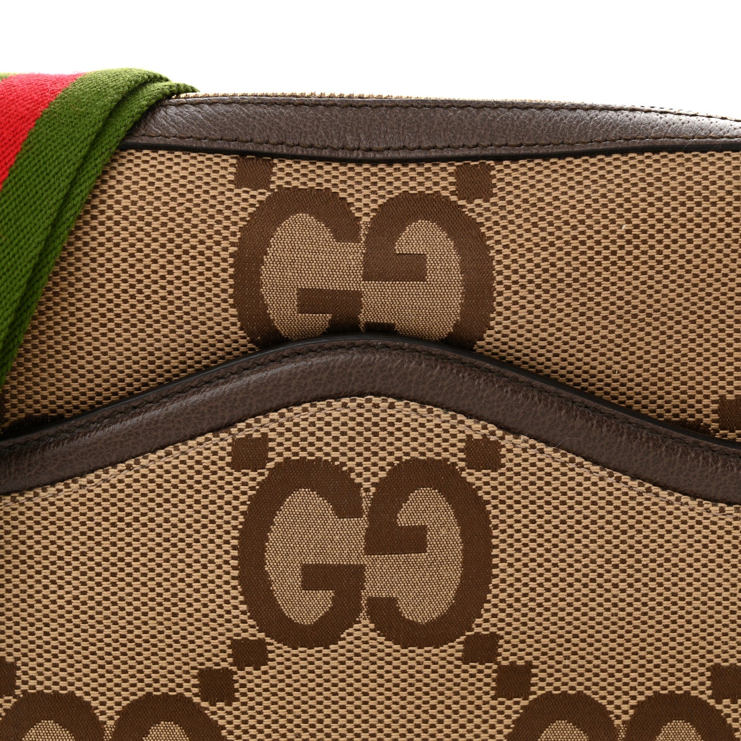Gucci Monogram Jumbo GG Textured Dollar Calfskin Web Messenger Shoulder Bag Camel Ebony New Acero 8 of 10