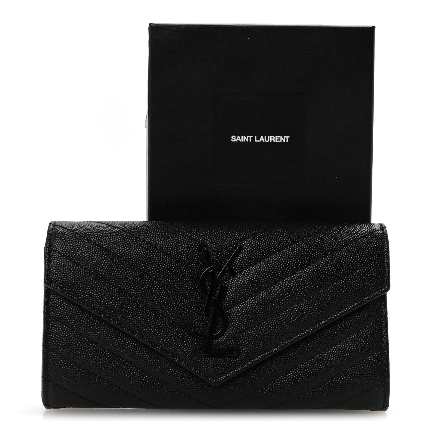 Grain De Poudre Matelasse Chevron Monogram Flap Wallet Black