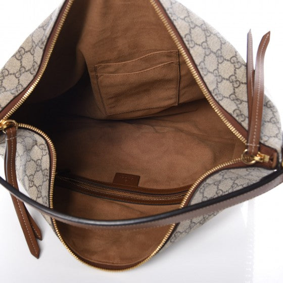 GG Supreme Monogram Large Linea A Hobo Light Brown