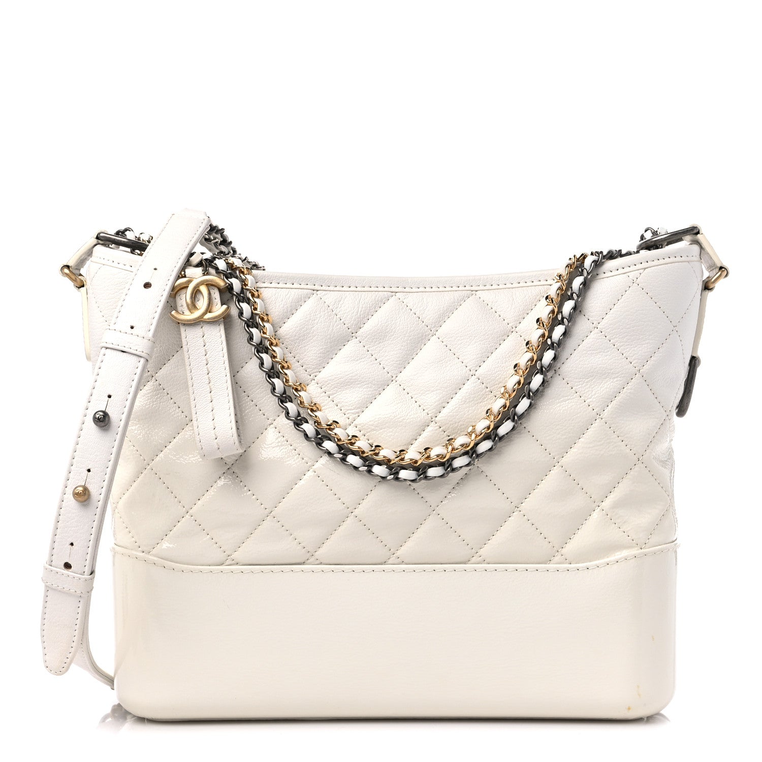 Chanel Patent Goatskin Quilted Medium Gabrielle Hobo White 1 of 15
