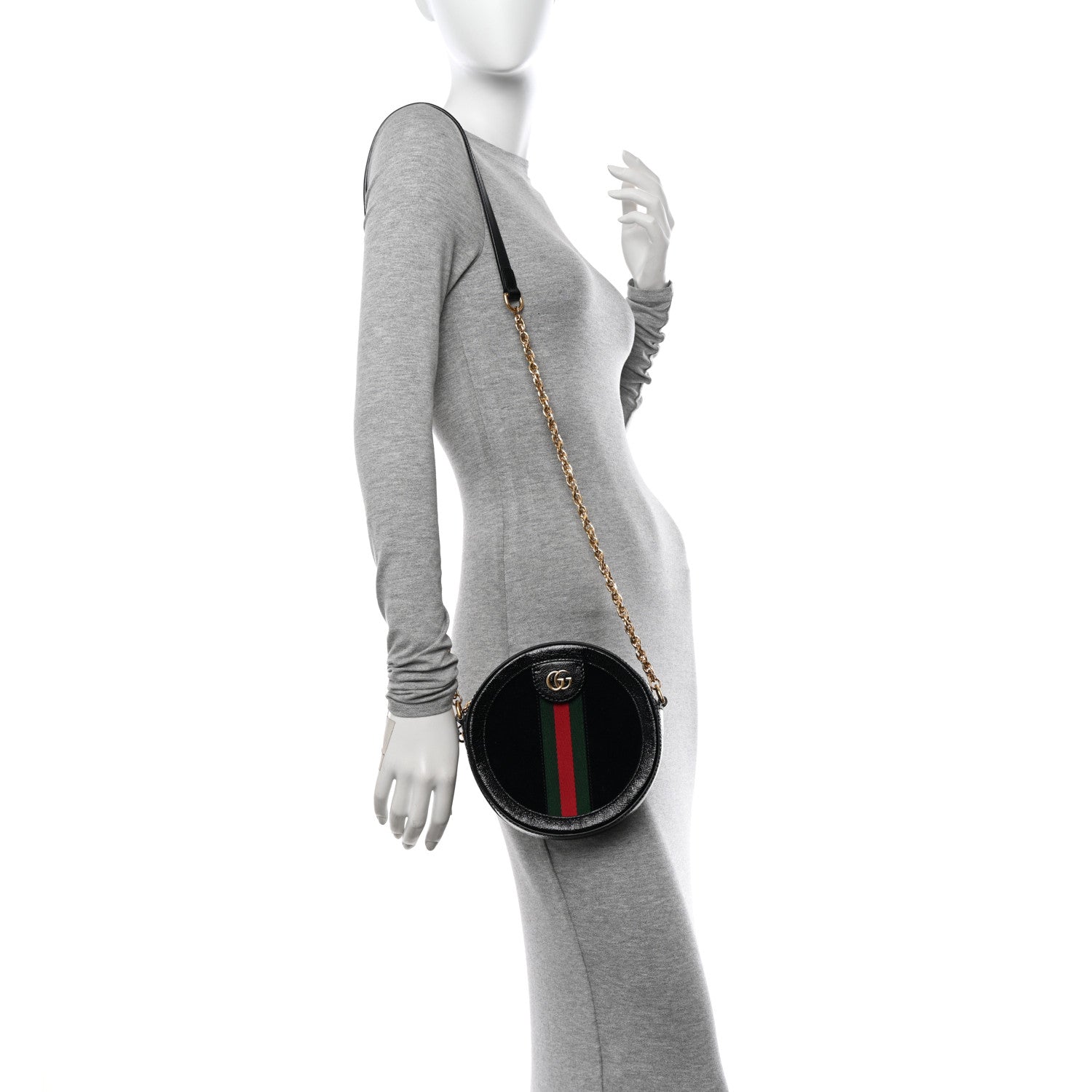 Gucci Suede Patent Web Mini Ophidia Round Shoulder Bag Black 2 of 10