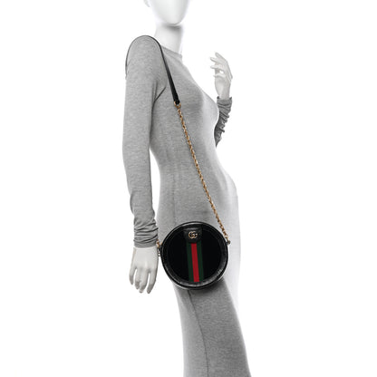 Gucci Suede Patent Web Mini Ophidia Round Shoulder Bag Black 2 of 10