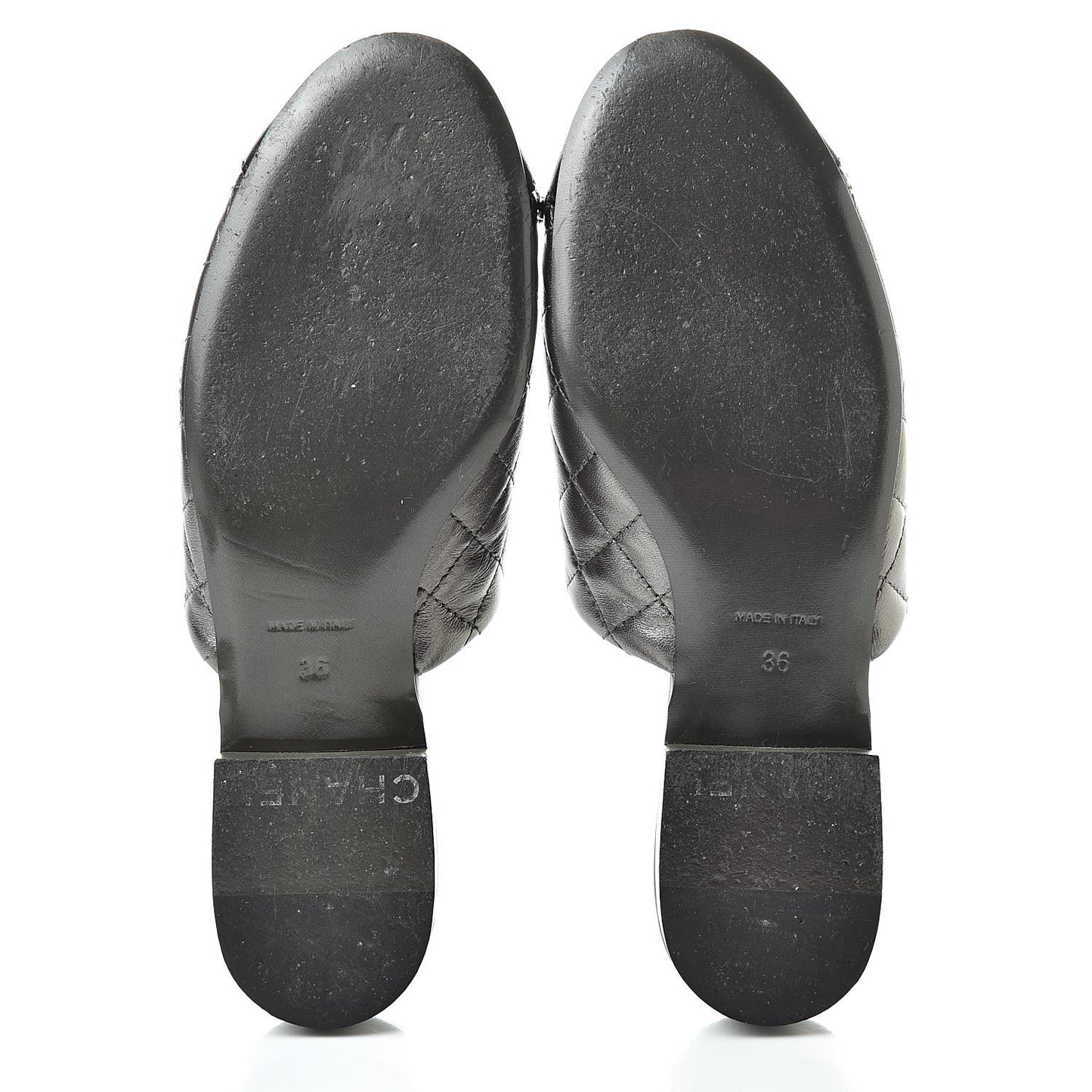 Iridescent Lambskin Quilted CC Chain Mules 36 Silver Black