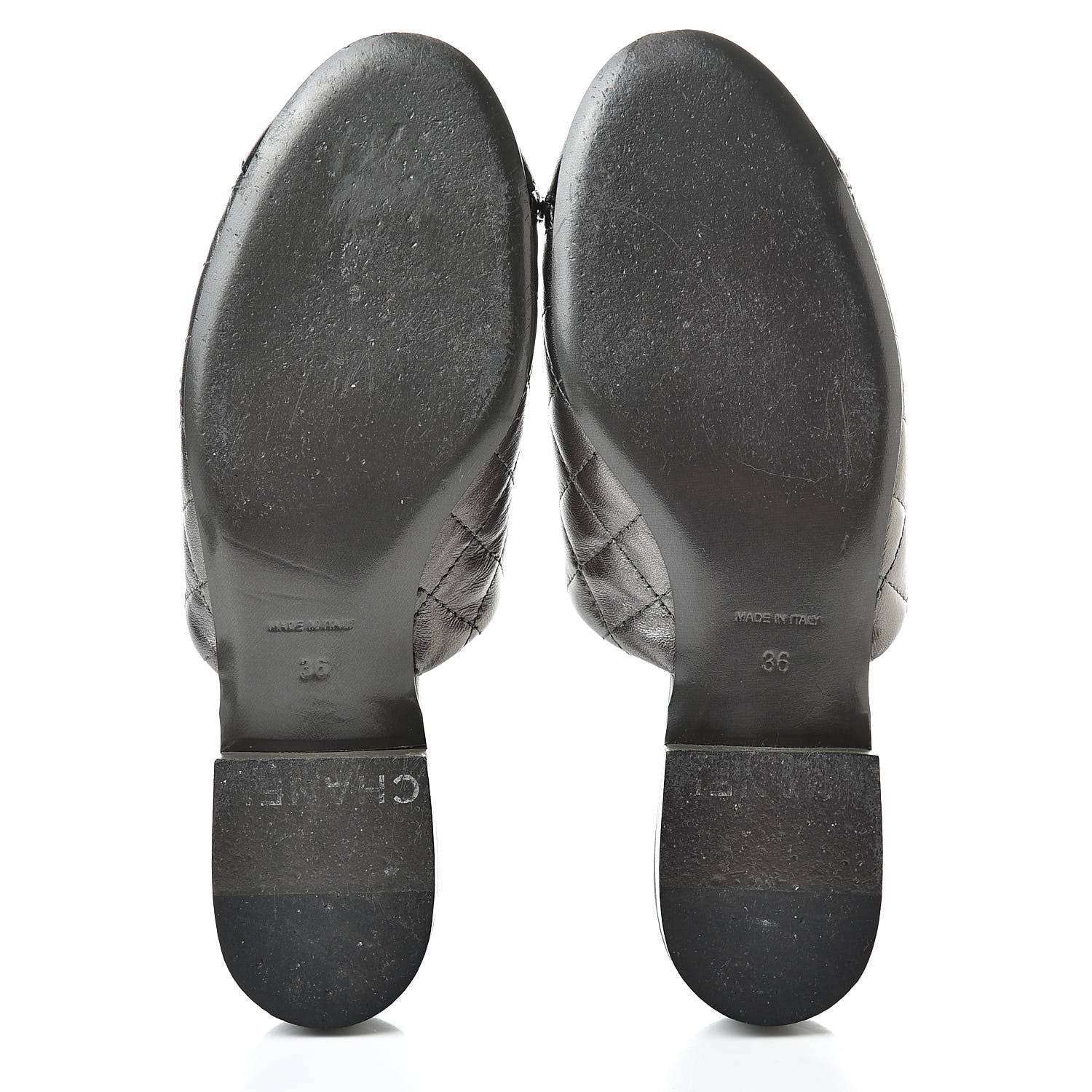 Chanel Iridescent Lambskin Quilted CC Chain Mules 36 Silver Black 8 of 16