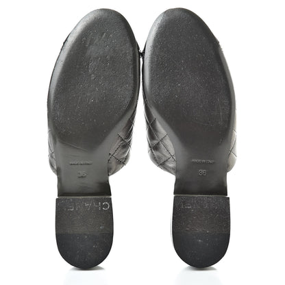 Chanel Iridescent Lambskin Quilted CC Chain Mules 36 Silver Black 8 of 16