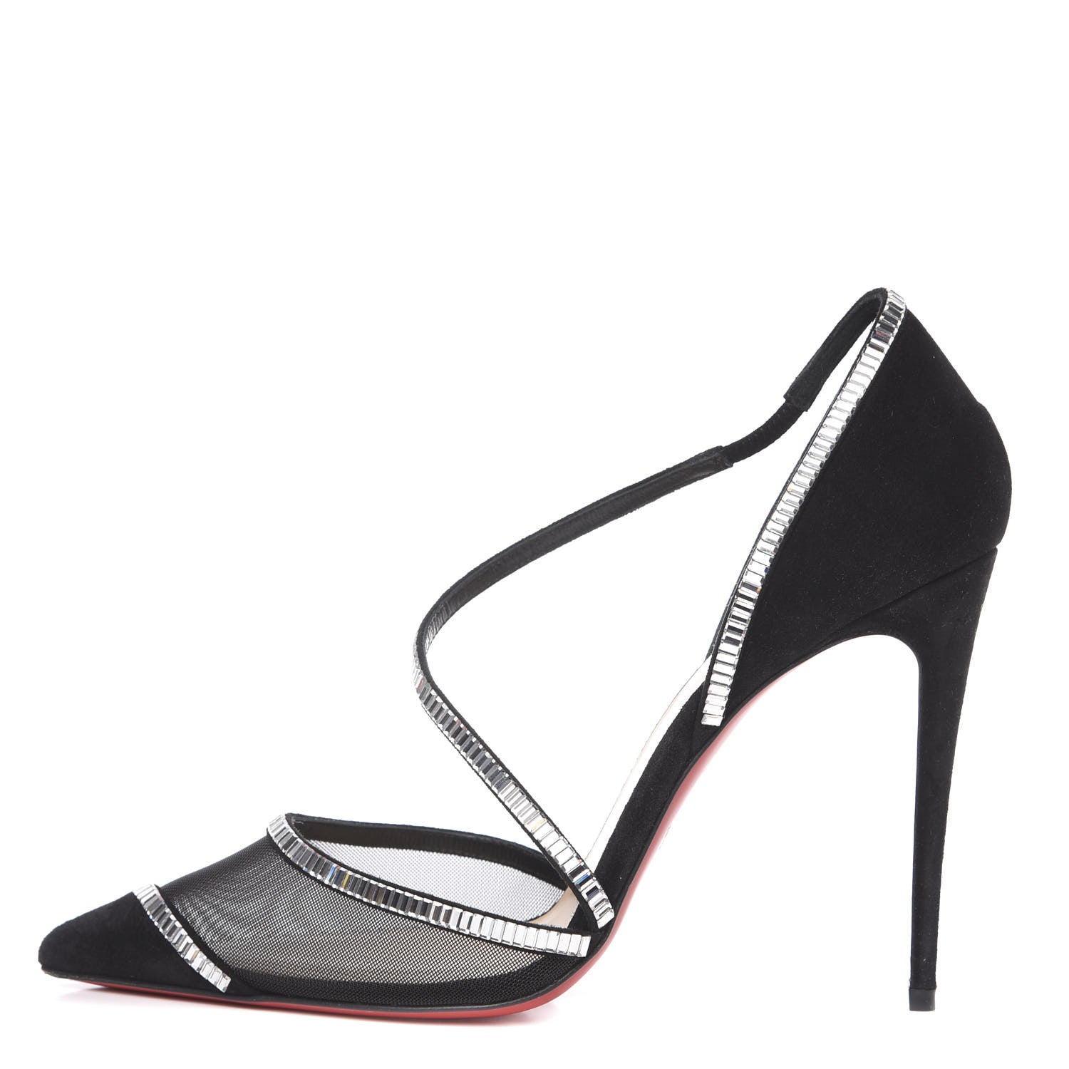 Christian Louboutin Suede Mesh Embellished Crystal Chiara Dams 100 Pumps 39 Black 1 of 8