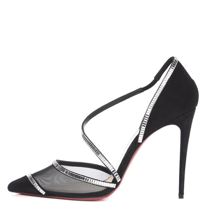 Christian Louboutin Suede Mesh Embellished Crystal Chiara Dams 100 Pumps 39 Black 1 of 8