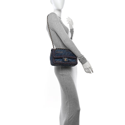 Chanel Tweed Braid Medium Flap Navy Blue Multicolor 2 of 13