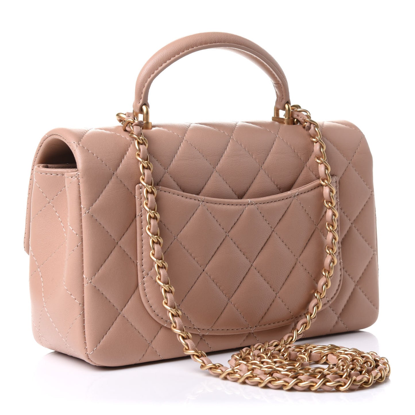 Lambskin Quilted Mini Top Handle Rectangular Flap Beige