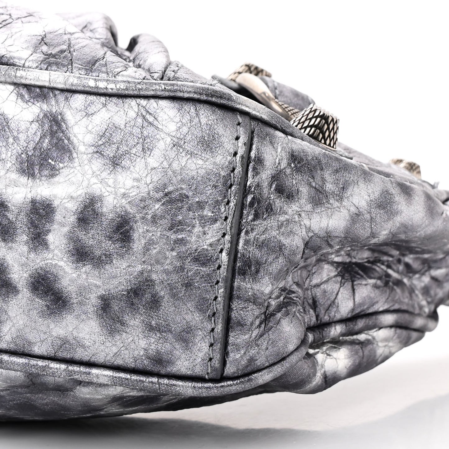 Metallic Agneau Arena Leopard Le Cagole Shoulder Bag XS Dark Grey