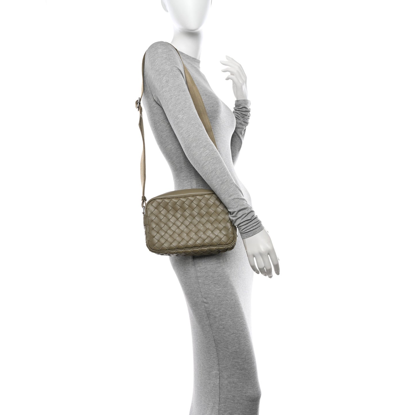 Calfskin Intrecciato Mini Camera Bag Travertine