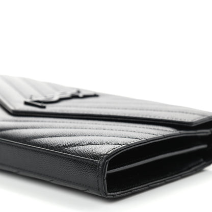 Saint Laurent Grain De Poudre Matelasse Chevron Monogram Chain Wallet Black 8 of 9