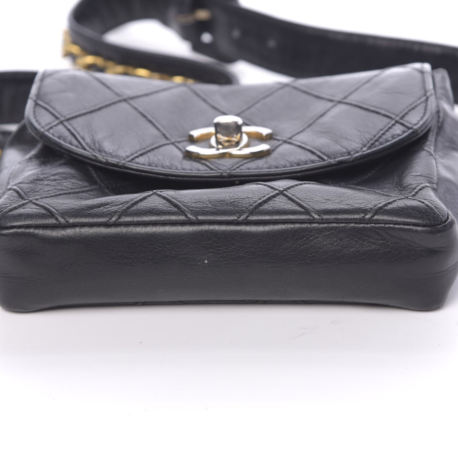 Chanel Calfskin Diamond Embossed Flap Waist Belt Bag Black 9 of 14