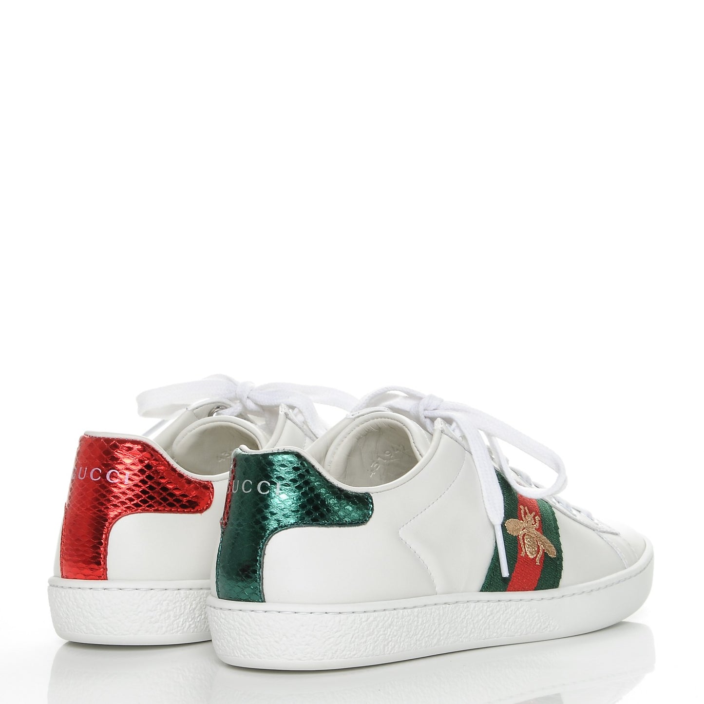 Calfskin Ayers Bee Embroidered Womens Ace Sneakers 36 White Green