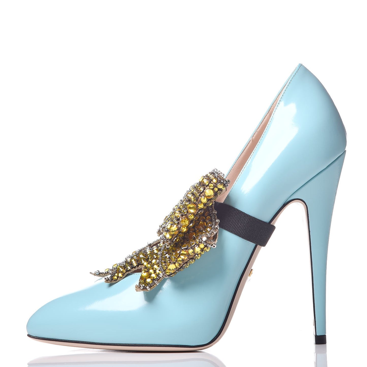 Regent Calfskin Crystal Removable Bow Elaisa Platform High Heel Pumps 37.5 New Aquamarine
