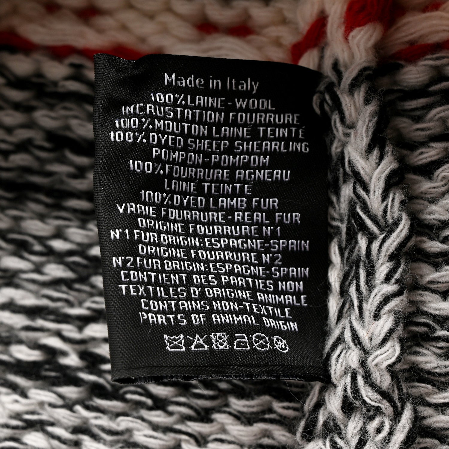 Chanel Wool Shearling CC Beanie Hat Grey Black Red 6 of 6