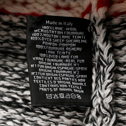 Chanel Wool Shearling CC Beanie Hat Grey Black Red 6 of 6