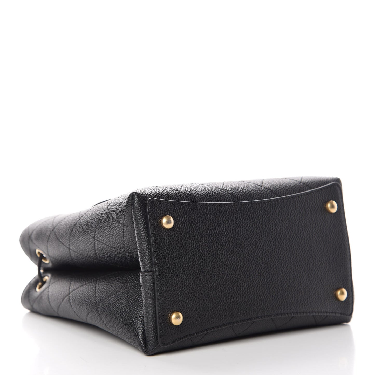 Grained Calfskin Stitched Small Drawstring Bag Black