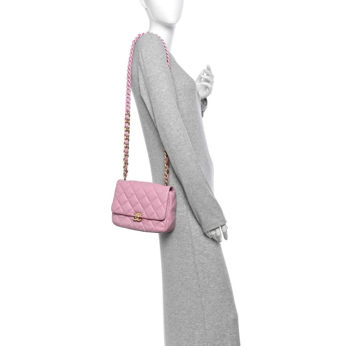 Chanel Lambskin Quilted Small Lacquered Chain Flap Pink 2 of 12