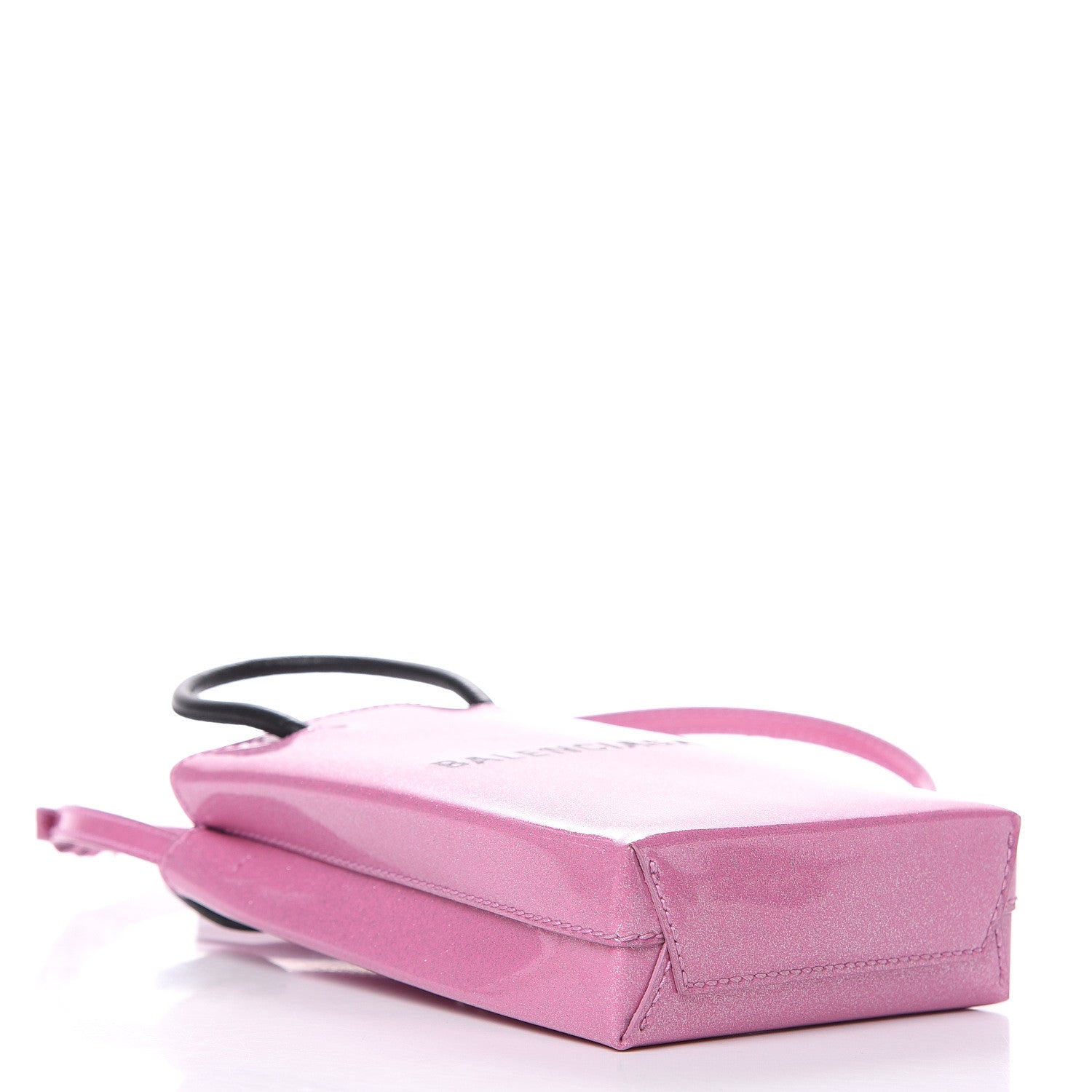 Balenciaga Varnished Glitter Calfskin Logo Shopping Phone Holder Bag Old Rose 4 of 9
