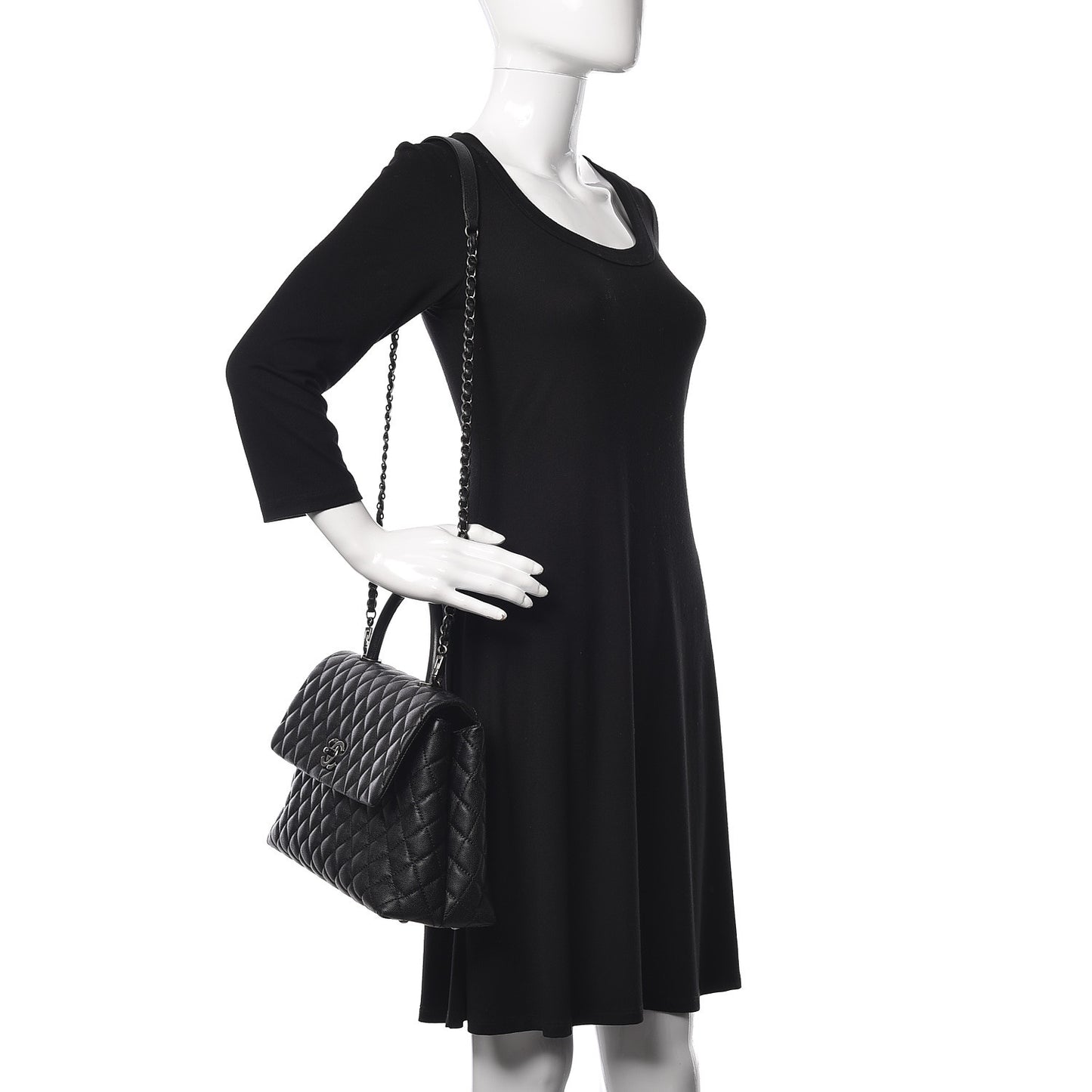 Caviar Quilted Medium Coco Handle Flap Black