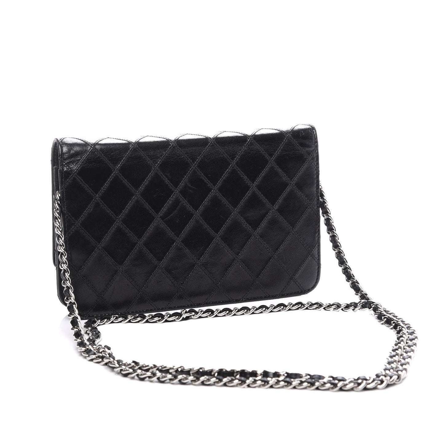 Lambskin Diamond Stitched Wallet On Chain WOC Black