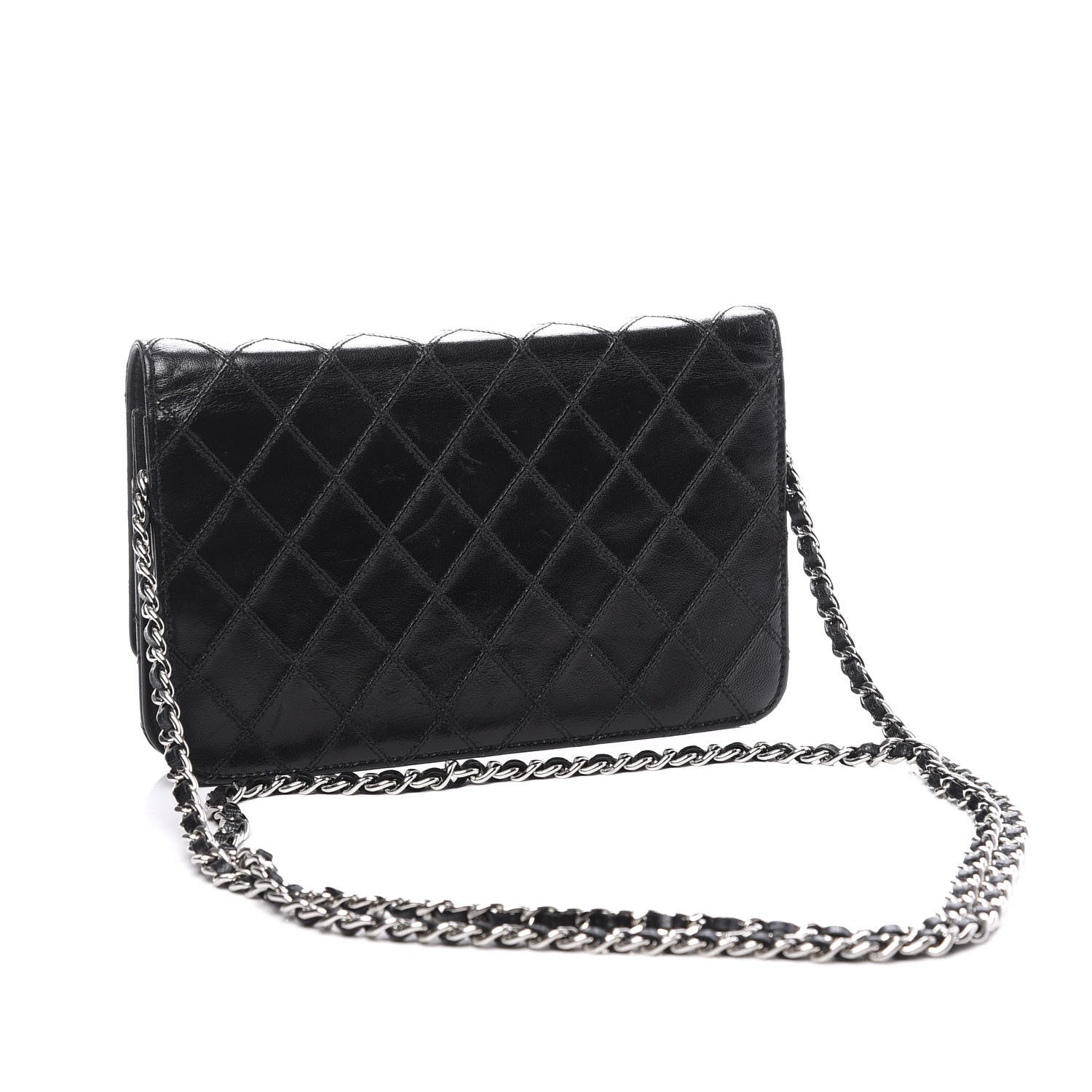 Chanel Lambskin Diamond Stitched Wallet On Chain WOC Black 2 of 11